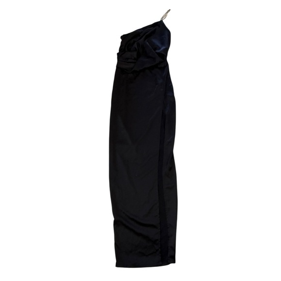 PrettyLittleThing Black Satin Gem One Shoulder Maxi Dress - Picture 2 of 4